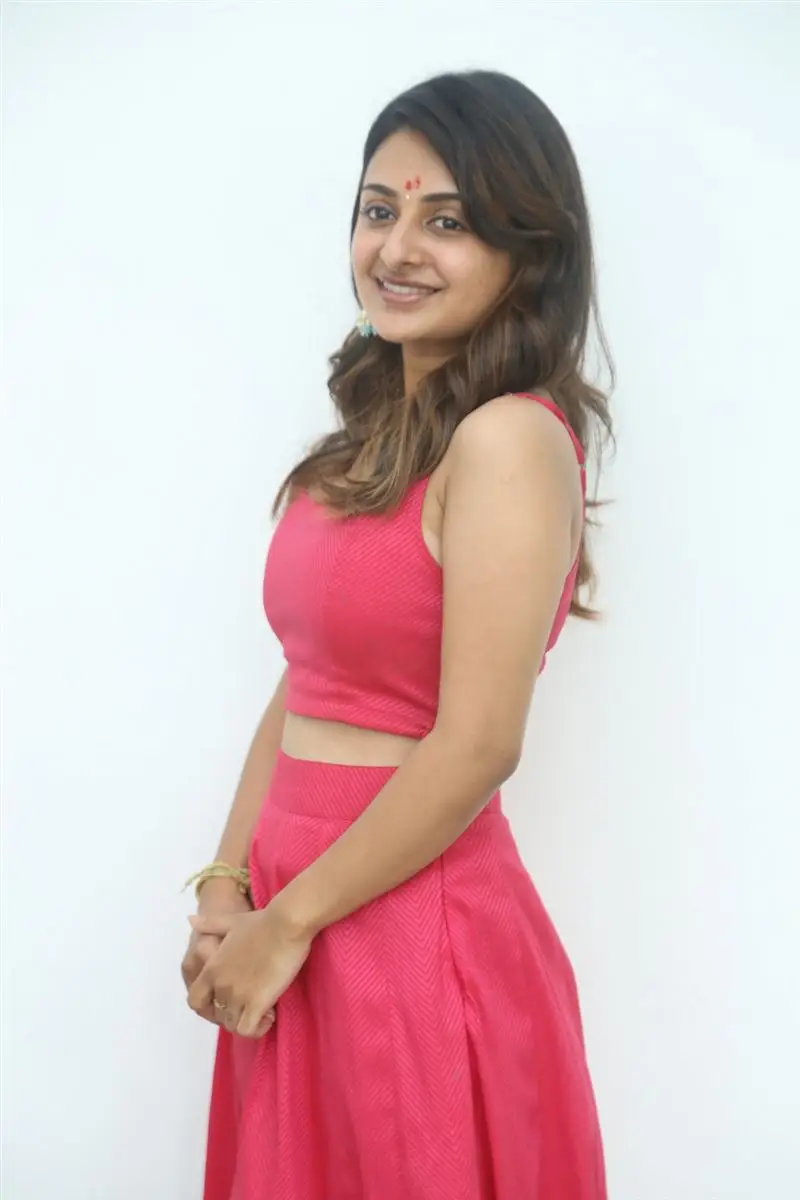 Telugu Girl Esther Anil In Pink Lehenga Choli